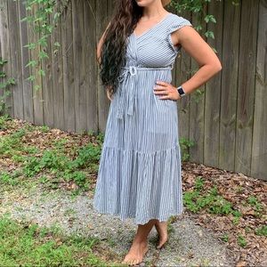 Isabel Maternity Striped Maxi Dress Tie Waist Sz M